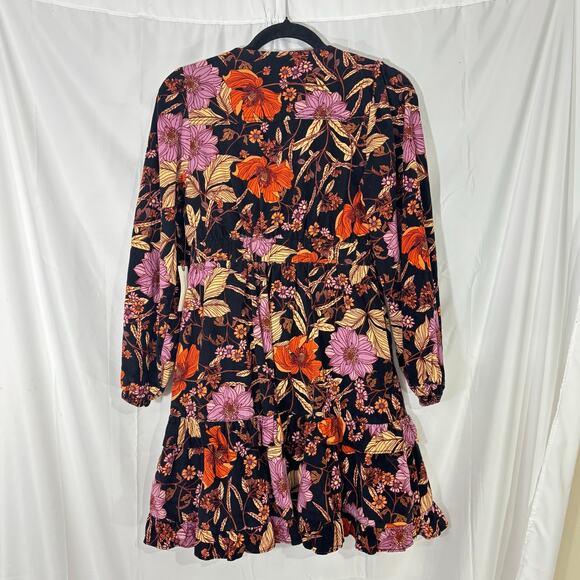 NWT Pilcro by Anthropologie Floral Tiered Ruffle Long-Sleeve Corduroy Dress XS - Picture 3 of 7
